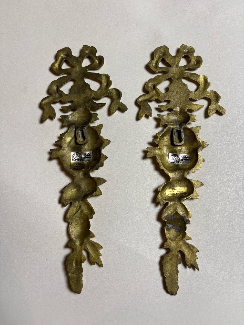 Vintage Solid Brass Hanging Bow And Floral Swag - Picture 3 of 9